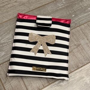 Mary Kay Black and White Striped Pouch with Gold Glitter Bow